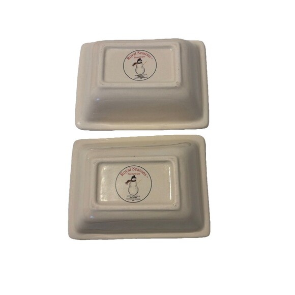2 Royal Seasons Stoneware Holiday Christmas Decor Hors d'Oeuvres Serving Dishes - Picture 3 of 14